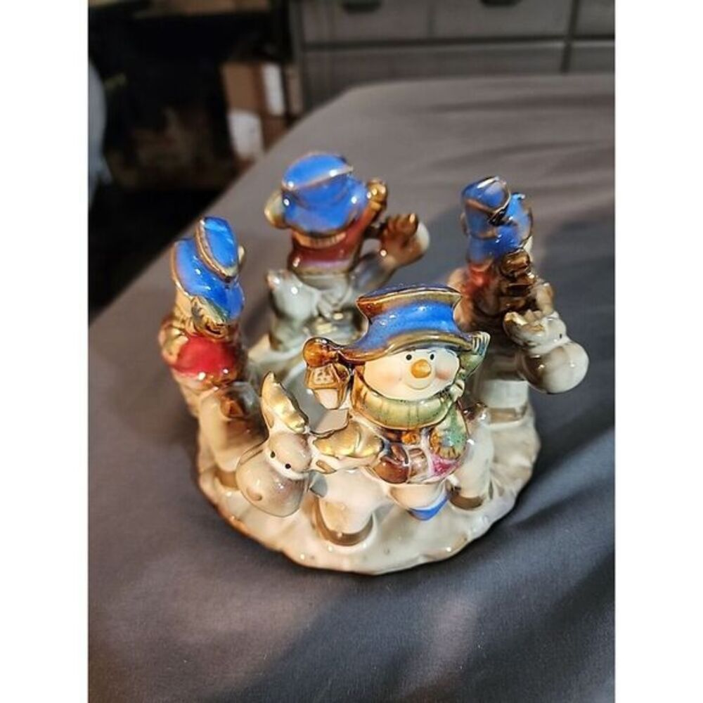 Christmas Collection Snowman Tea‎ Light Pillar Candle Holder Riding Reindeer
